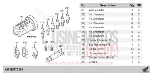 CYLINDER INNER SET,1KEY(WAVE) NT1100DES de 2025